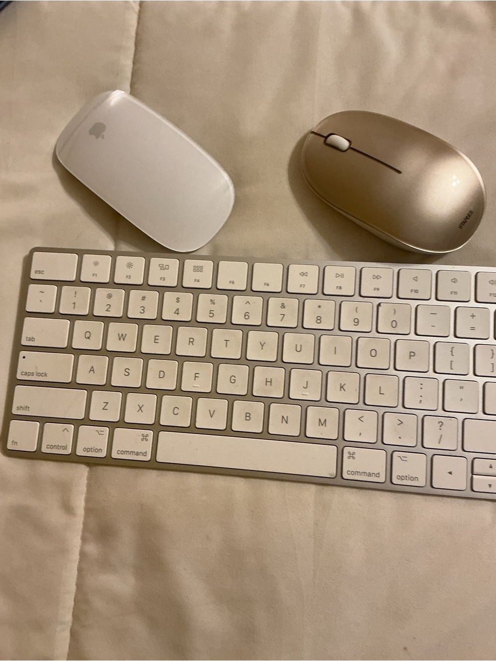 Apple White Wireless Keyboard with Gold Bluetooth Mouse Combo